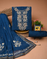 Chanderi Silk Suit with Dhola Silk Dupatta & Heavy Neck Embroidery
